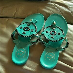 Jack Rogers Teal Leather Sandals with Signature Whipstitch